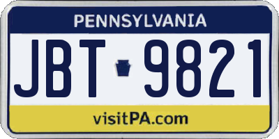 PA license plate JBT9821
