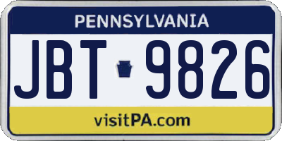 PA license plate JBT9826