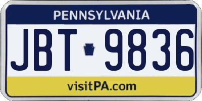 PA license plate JBT9836