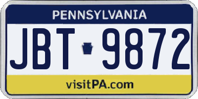PA license plate JBT9872