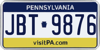 PA license plate JBT9876
