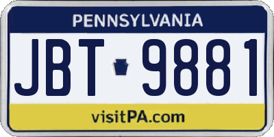PA license plate JBT9881