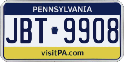 PA license plate JBT9908