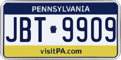 PA license plate JBT9909