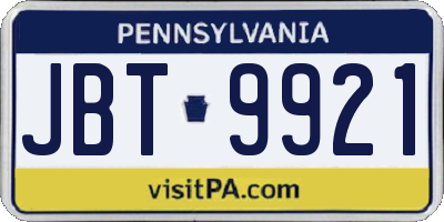 PA license plate JBT9921