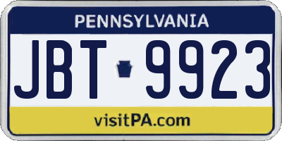 PA license plate JBT9923