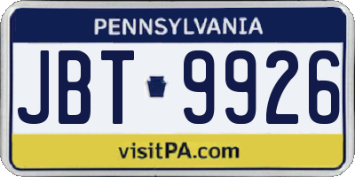 PA license plate JBT9926