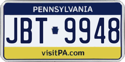 PA license plate JBT9948