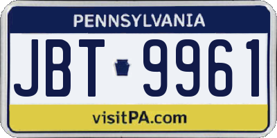 PA license plate JBT9961