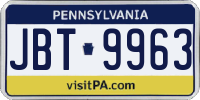 PA license plate JBT9963