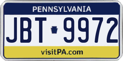 PA license plate JBT9972