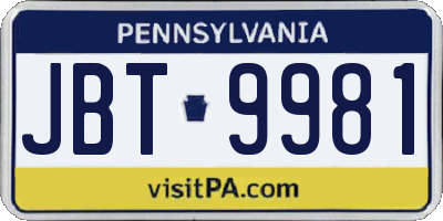 PA license plate JBT9981