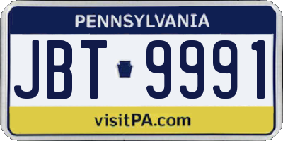 PA license plate JBT9991