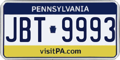 PA license plate JBT9993