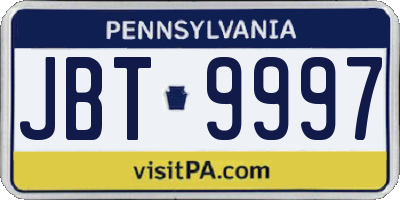 PA license plate JBT9997