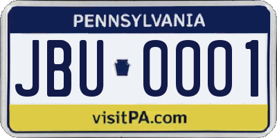 PA license plate JBU0001