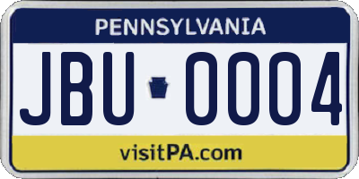 PA license plate JBU0004