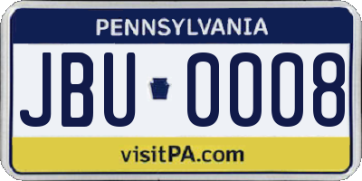 PA license plate JBU0008