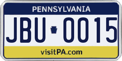 PA license plate JBU0015
