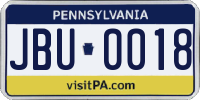 PA license plate JBU0018