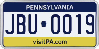 PA license plate JBU0019