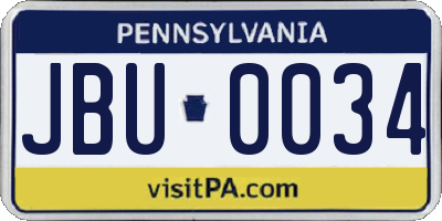 PA license plate JBU0034