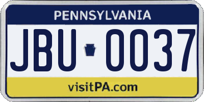 PA license plate JBU0037