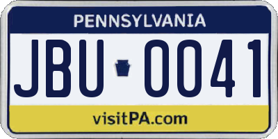 PA license plate JBU0041