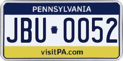PA license plate JBU0052
