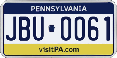 PA license plate JBU0061