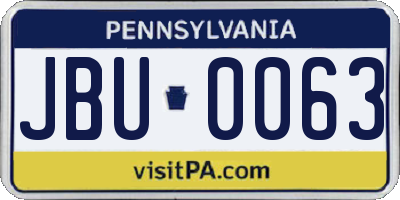 PA license plate JBU0063