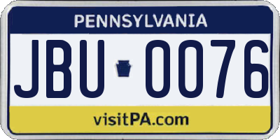 PA license plate JBU0076