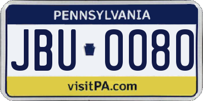 PA license plate JBU0080