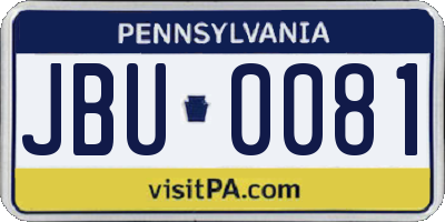 PA license plate JBU0081