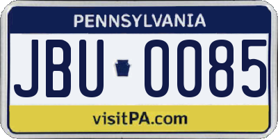 PA license plate JBU0085