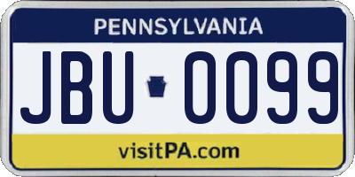 PA license plate JBU0099