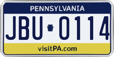 PA license plate JBU0114