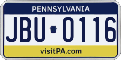 PA license plate JBU0116
