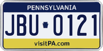 PA license plate JBU0121