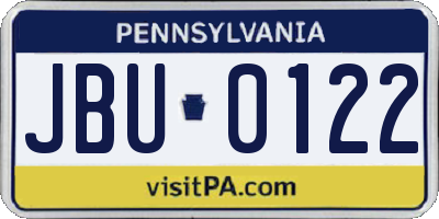PA license plate JBU0122