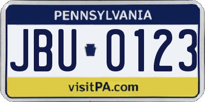 PA license plate JBU0123