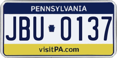 PA license plate JBU0137
