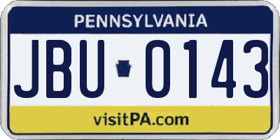 PA license plate JBU0143