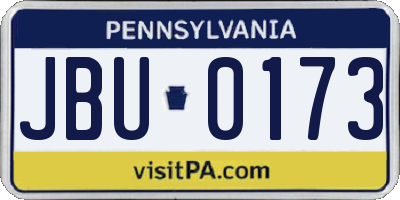 PA license plate JBU0173