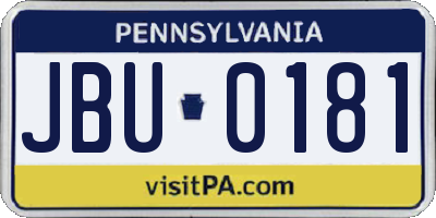 PA license plate JBU0181