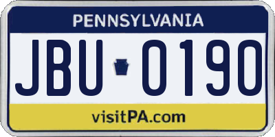 PA license plate JBU0190