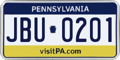 PA license plate JBU0201