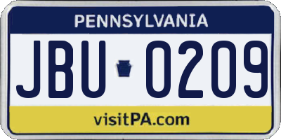 PA license plate JBU0209