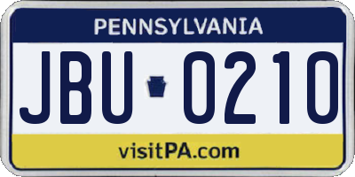 PA license plate JBU0210