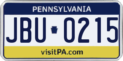 PA license plate JBU0215